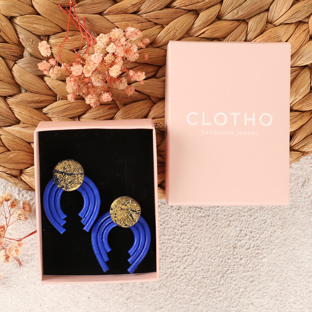 Clotho El Yapımı Yuvarlak Mavi Küpe